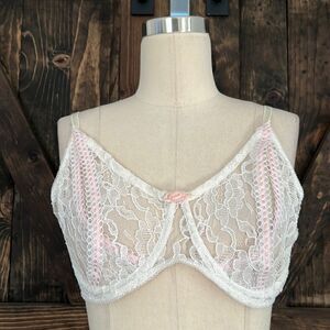 Vintage Victorian lace front slit lace cup lingerie bra Sz-36